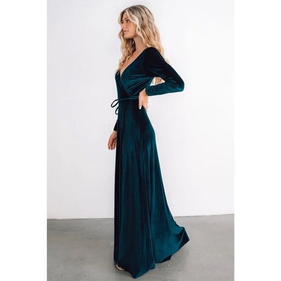 Baltic Born Dresses & Skirts - NWT Baltic Born Esmerelda Green Velvet Maxi Wrap Dress Long Sleeve Size M